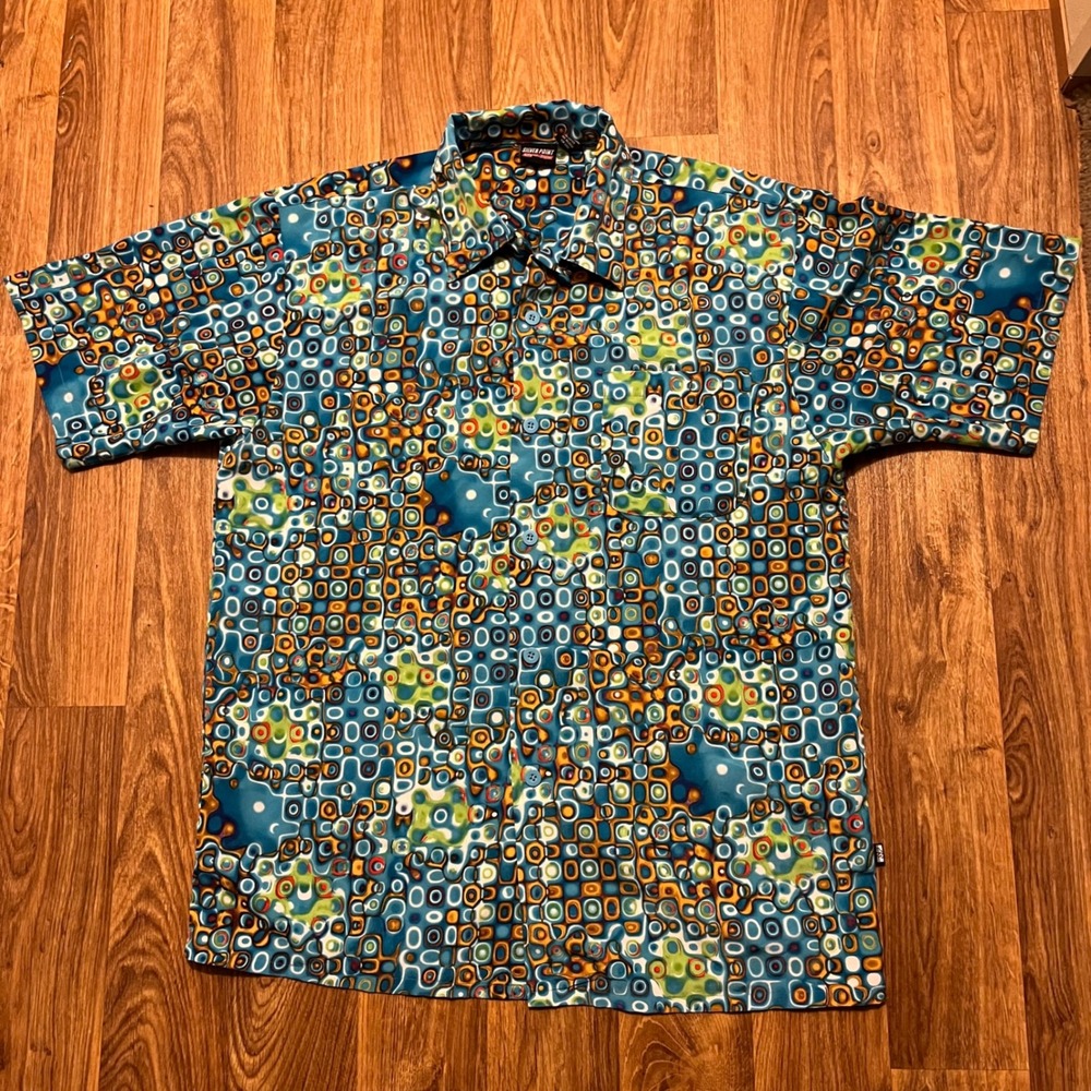 Silver Point Button Up Shirt Men‎ XL Colorful Abstract Geometric Retro Style